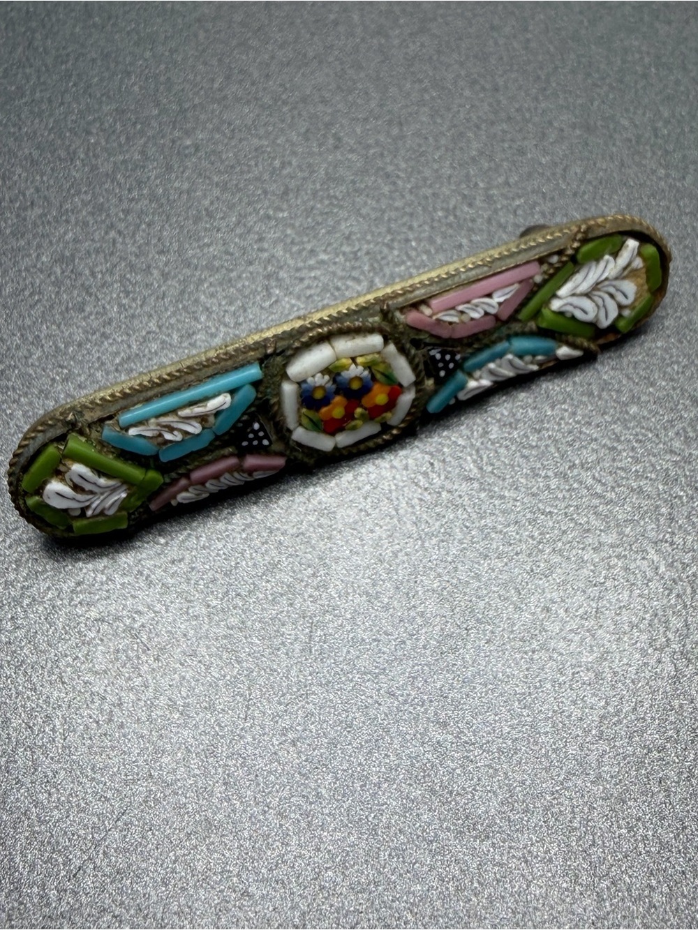 Vintage Millefiori Micro Mosaic Floral bar Pin